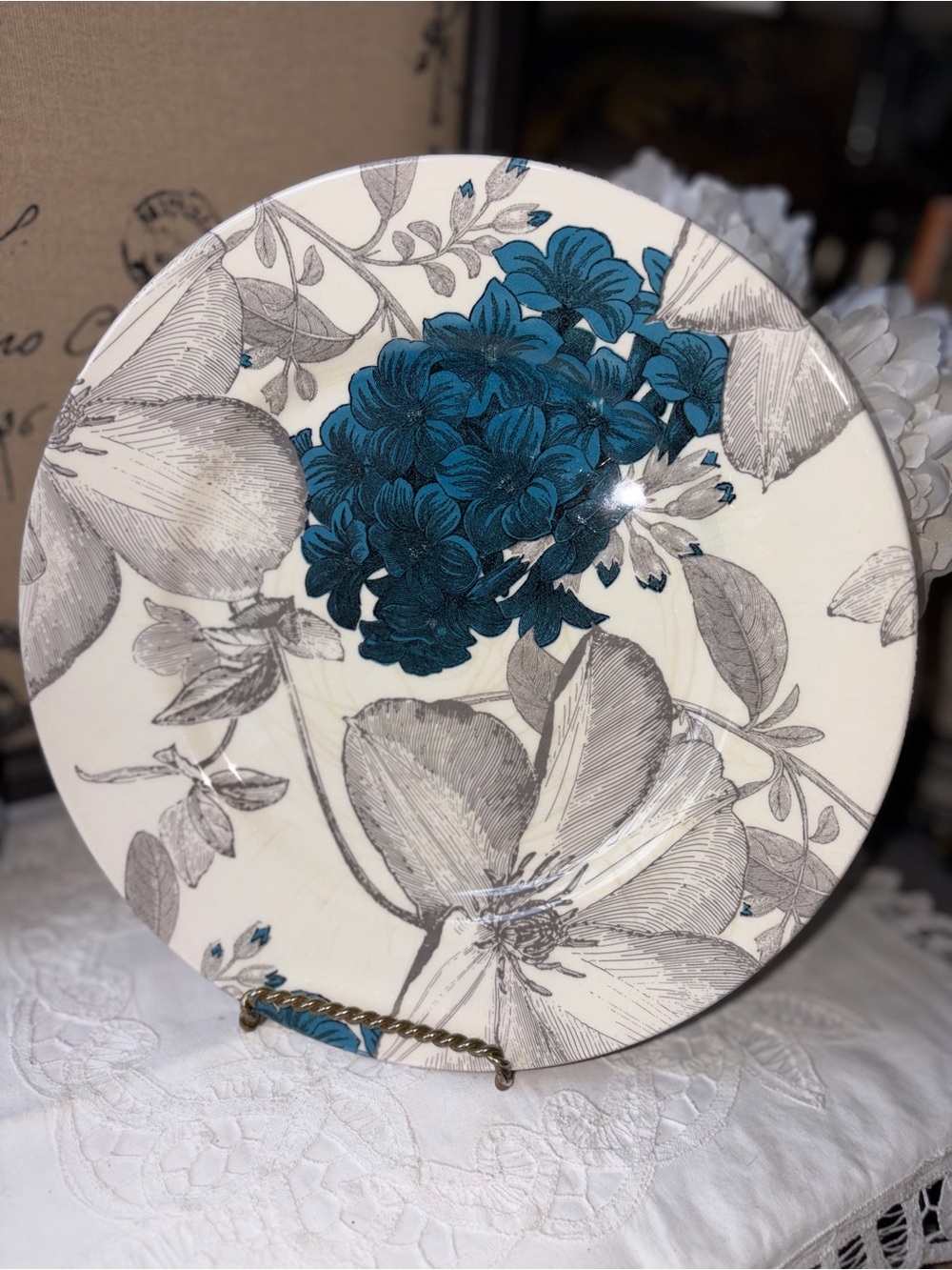 Royal Stafford Clematis teal blue dinner plate Andrew Tanner